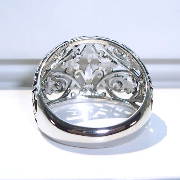 925 STERLING SILVER Open Work Floral Dome Ring - Picture 10 of 16
